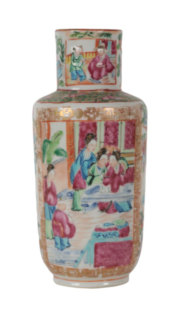 A CHINESE FAMILLE ROSE CANTON ENAMEL VASE