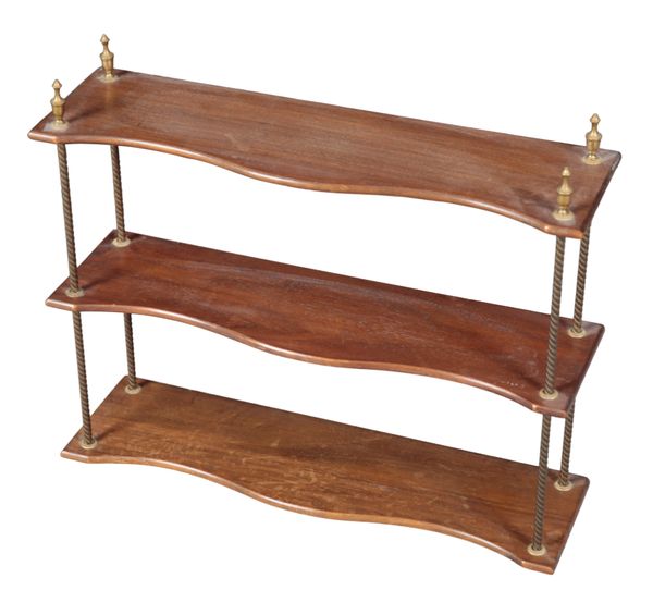 A SET OF GEORGE III STYLE MAHOGANY AND BRASS-MOUNTED WALL SHELVES