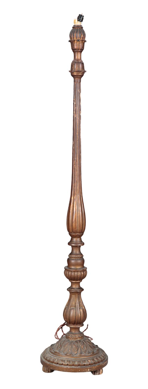 A CARVED GILTWOOD AND COMPOSITION STANDARD LAMP