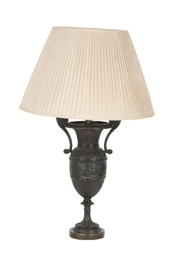 A BRONZE TABLE LAMP
