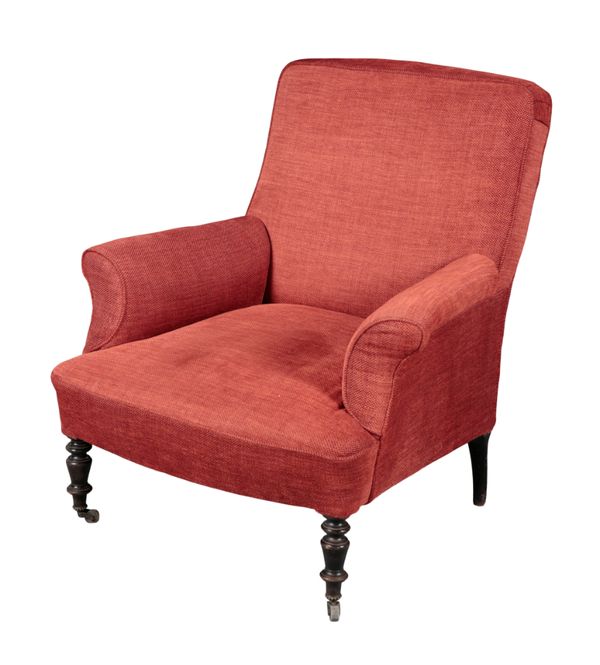 A LATE VICTORIAN UPHOLSTERED ARMCHAIR
