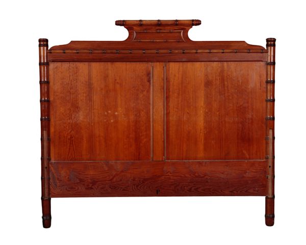 A  FRENCH PITCH PINE FAUX BAMBOO HEADBOARD
