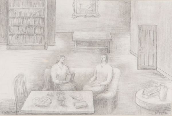 HENRY MOORE (1898-1986), INTERIOR SCENE WITH TWO SEATED LADIES