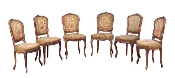 A SET OF SIX LOUIS XV STYLE BEECH WOOD DINING CHAIRS