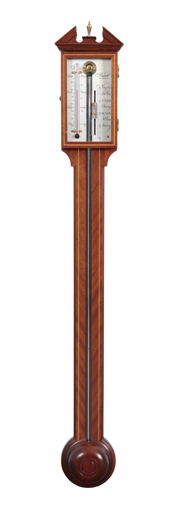 A MAHOGANY STICK BAROMETER BY RUSSELL OF NORWICH