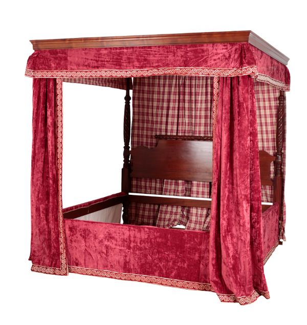 A VICTORIAN STYLE MAHOGANY AND FIGURED MAHOGANY FOUR POSTER BED