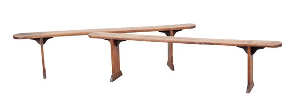 A PAIR OF VICTORIAN OAK FARMHOUSE BENCHES