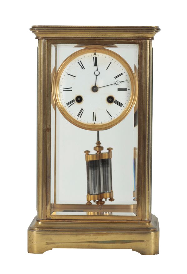 A LATE 19TH CENTURY FRENCH BRASS MANTEL CLOCK