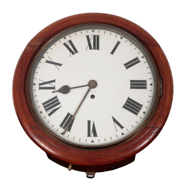 A VICTORIAN G.P.O WALL MAHOGANY WALL CLOCK