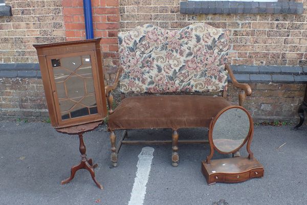 A WILLIAM AND MARY STYLE BEECH FRAMED SETTEE