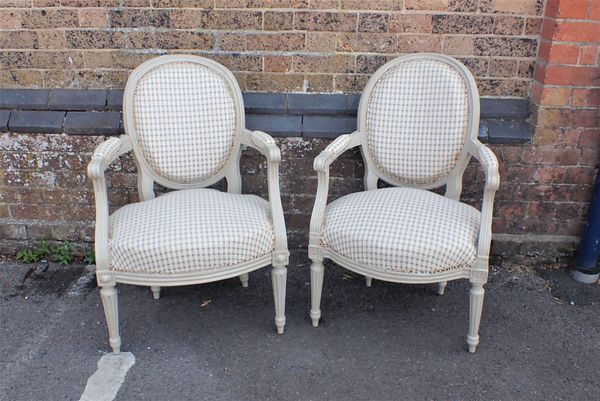 A PAIR OF LOUIS  XIV STYLE PAINTED ARMCHAIRS