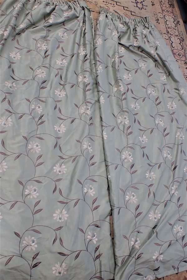 A PAIR OF MACHINE EMBROIDERED SILK CURTAINS