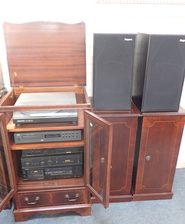 A HI-FI SYSTEM, IN  MAHOGANY CABINET