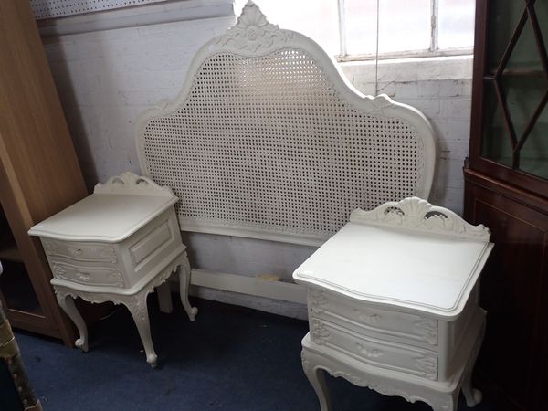 A PAIR OF LOUIS XV STYLE PAINTED BEDSIDE CHESTS