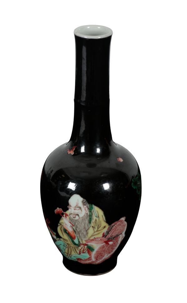 A SMALL FAMILLE NOIR BOTTLE VASE