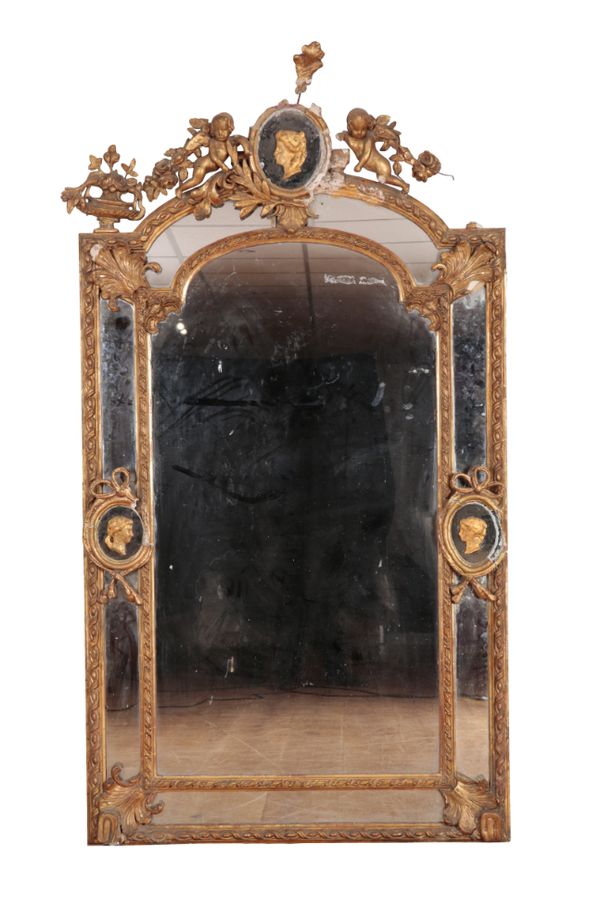 A 19TH CENTURY FRENCH GILTWOOD AND COMPOSITION MARGINAL MIRROR