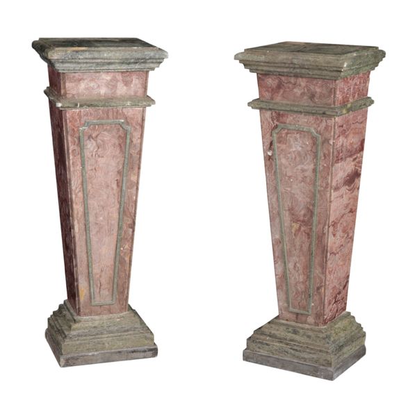 A PAIR OF 19TH CENTURY ANTICO ROSSO AND GREEN VARIEGATED MARBLE PEDESTALS