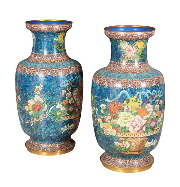 A PAIR OF MONUMENTAL JAPANESE CLOISONNE VASES