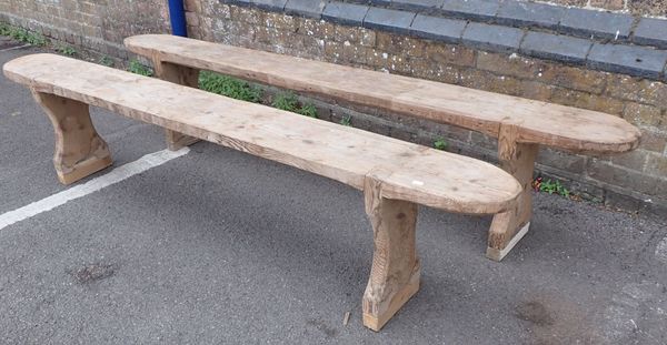 A PAIR OF PINE FORMS OR BENCHES