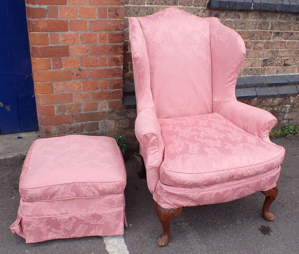 A REPRODUCTION GEORGE II STYLE WING ARMCHAIR