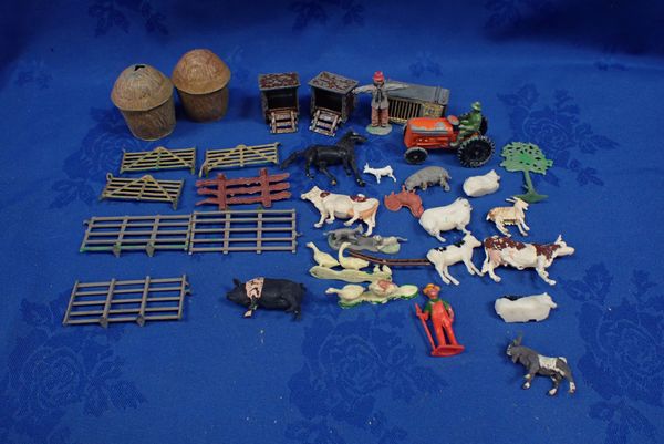 A SMALL COLLECTION OF BRITAIN'S FARMYARD CAST ACCESSORIES