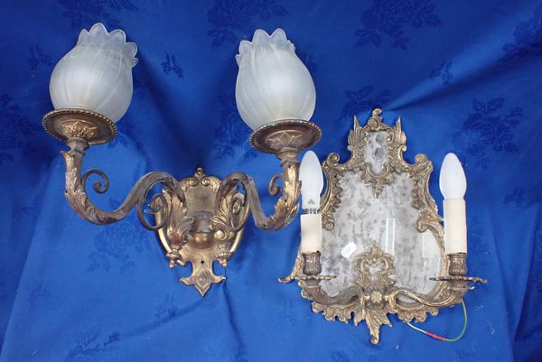 TWO GILDED ROCOCO STYLE WALL LIGHTS