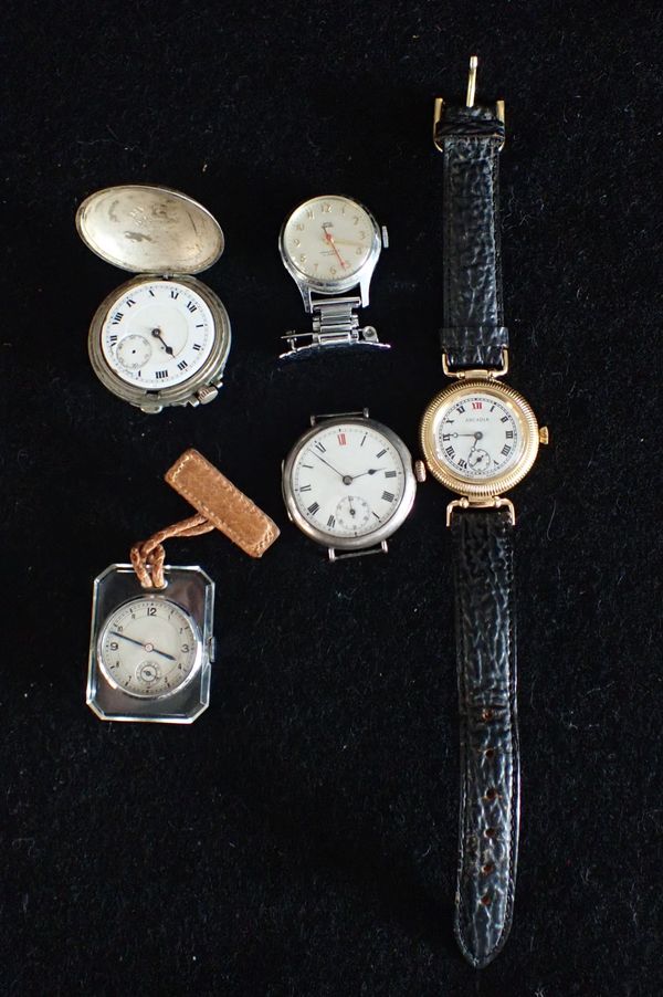 A SILVER TRENCH TYPE WRISTWATCH