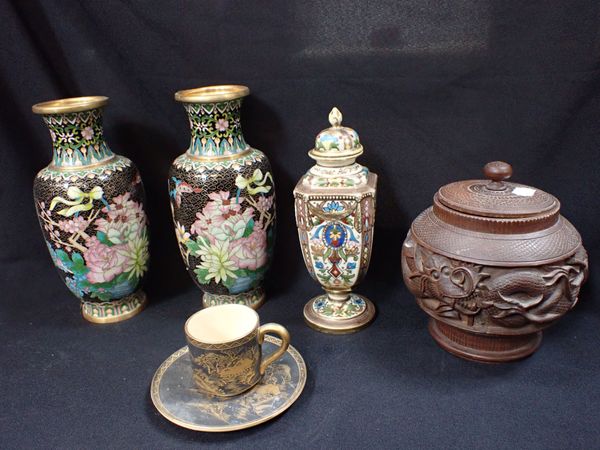 A PAINTED AND GILT NORITAKE VASE AND COVER