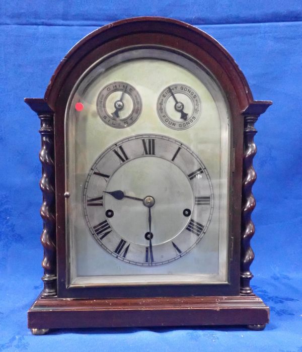 A GERMAN THREE TRAIN MANTEL CLOCK