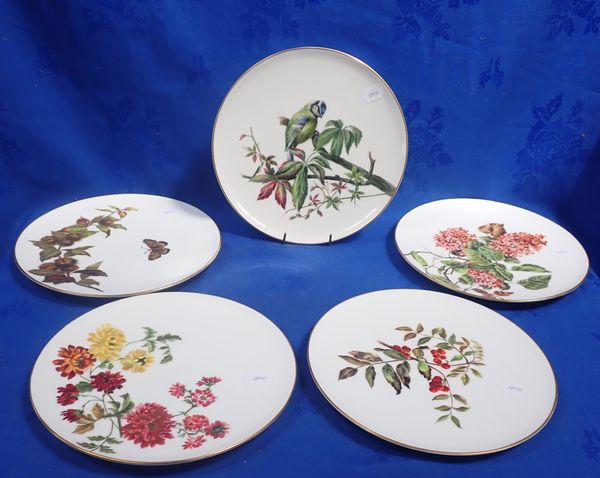 FIVE COALPORT PLATES PAINTED WITH FLORA AND FAUNA