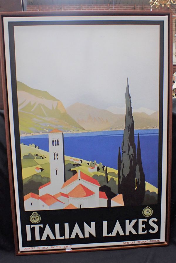 A DECORATIVE REPRODUCTION OF A VINTAGE TRAVEL POSTER