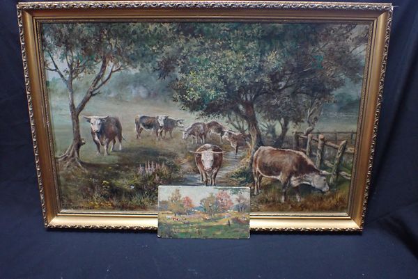 FRANK RICHARDS: OIL ON PANEL PASTORAL SCENE