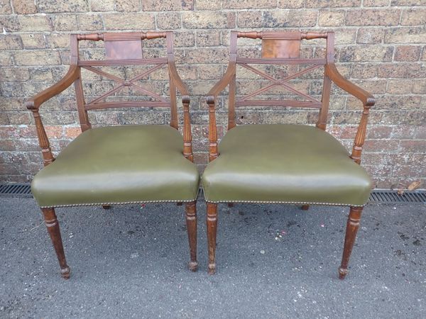 A PAIR OF GEORGE III MAHOGANY ELBOW CHAIRS