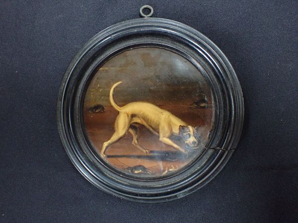 A 19TH CENTURY PAINTED ROUNDEL DEPICTING A 'RATTER'