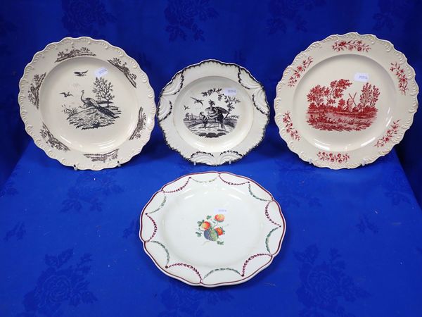 THREE 18th CENTURY CREAMWARE PLATES WITH PRINTED DECORATION