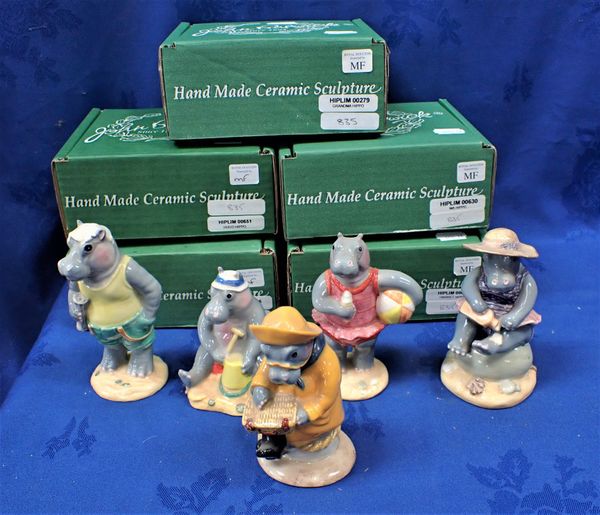 A SET OF FIVE BESWICK 'HIPPOS ON HOLIDAY'