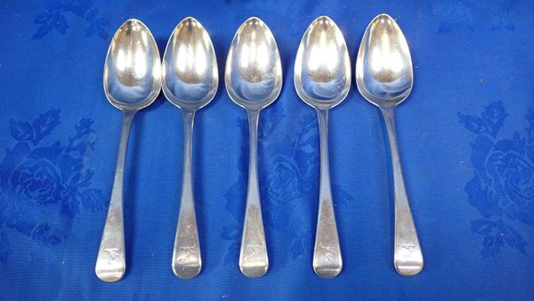 A SET OF FOUR GEORGE III SILVER OLD ENGLISH PATTERN TABLE SPOONS