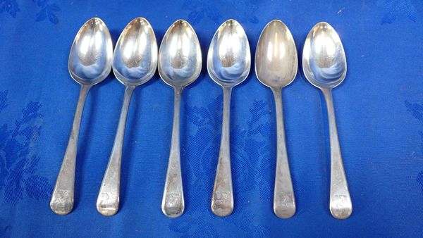 A SET OF SIX GEORGE III SILVER OLD ENGLISH PATTERN DESERT SPOONS