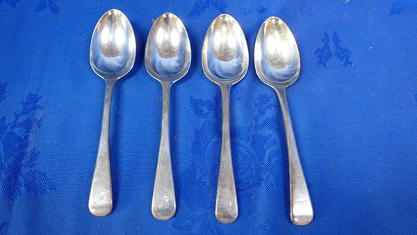 A SET OF FOUR VICTORIAN SILVER OLD ENGLISH PATTERN DESERT SPOONS