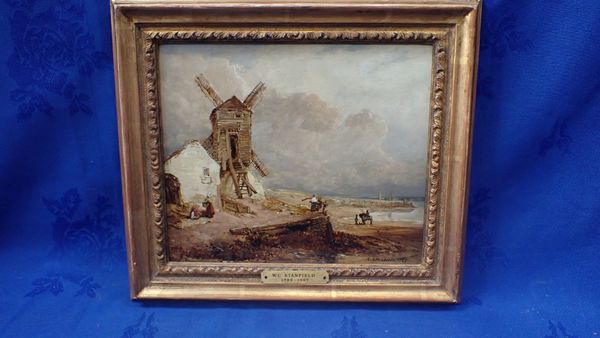 W. CLARKSON STANSFIELD:  A COASTAL LANDSCAPE WITH FIGURES BY A WINDMILL