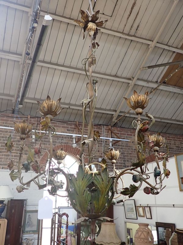 A PRESSED TIN FLORAL CHANDELIER