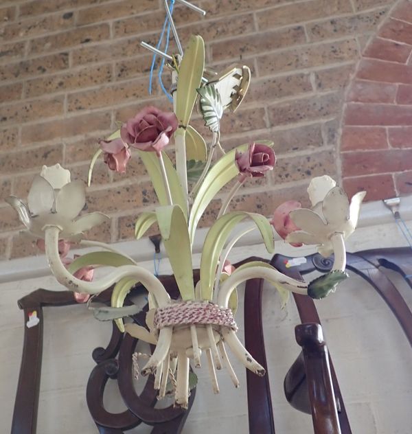 TWO PRESSED TIN FLORAL CHANDELIERS