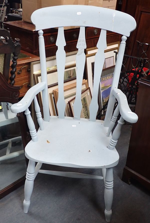 BLUE PAINTED WINDSOR STYLE KITCHEN ARM CHAIR