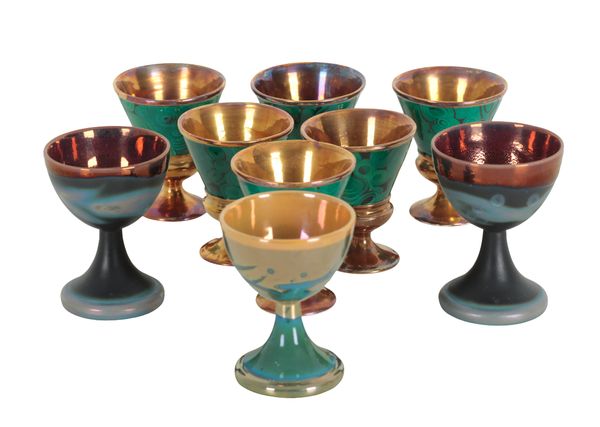 A SET OF SIX PORTMEIRION MALACHITE DRINKING CUPS