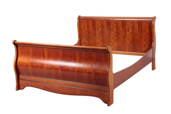 A MODERN CHERRY FINISH SLEIGH BED BY EXIGENCE