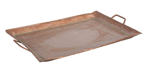 A JOHN PEARSON ARTS AND CRAFTS COPPER TWO HANDLED TRAY