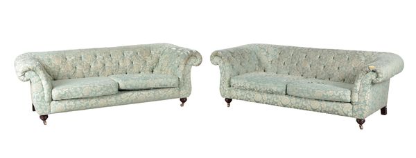 A PAIR OF MODERN CHESTERFIELD TYPE SOFAS