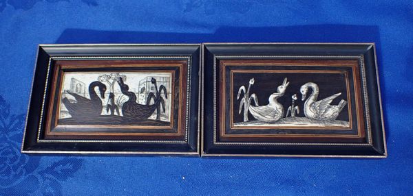 A PAIR OF 19TH CENTURY BONE AND EBONY MARQUETRY PANELS