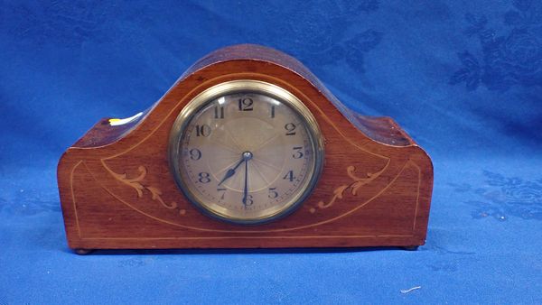 AN EDWARDIAN  INLAID MAHOGANY MANTEL CLOCK