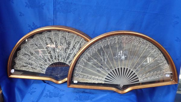 TWO MOUNTED AND FRAMED LACE FANS